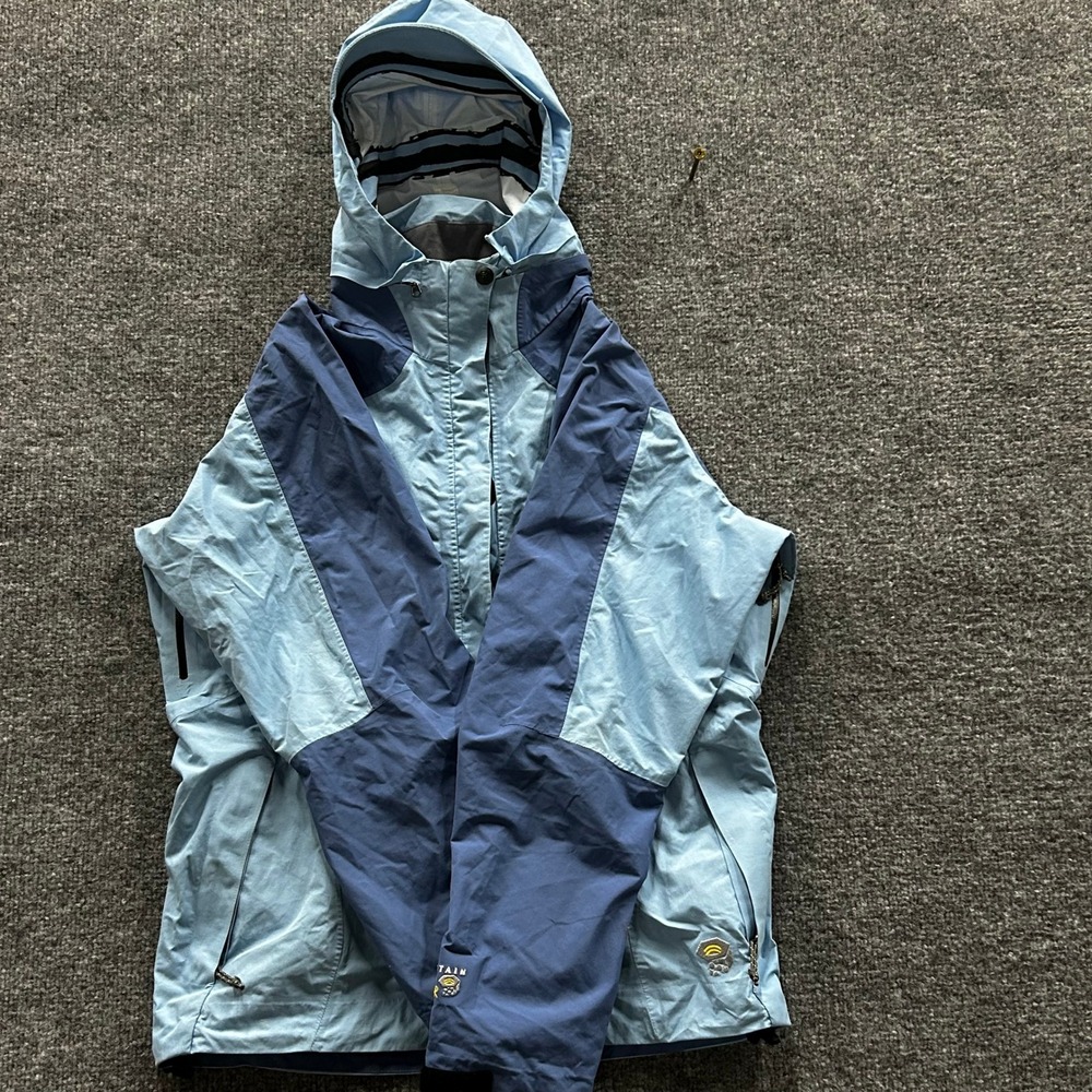 Mountain Hardwear Rain Jacket Womens Size 8 Blue Hooded Outdoor Shell Gorpcore